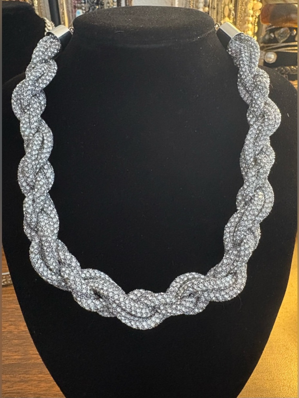 Crystal Braided Statement Necklace - Silver Tone